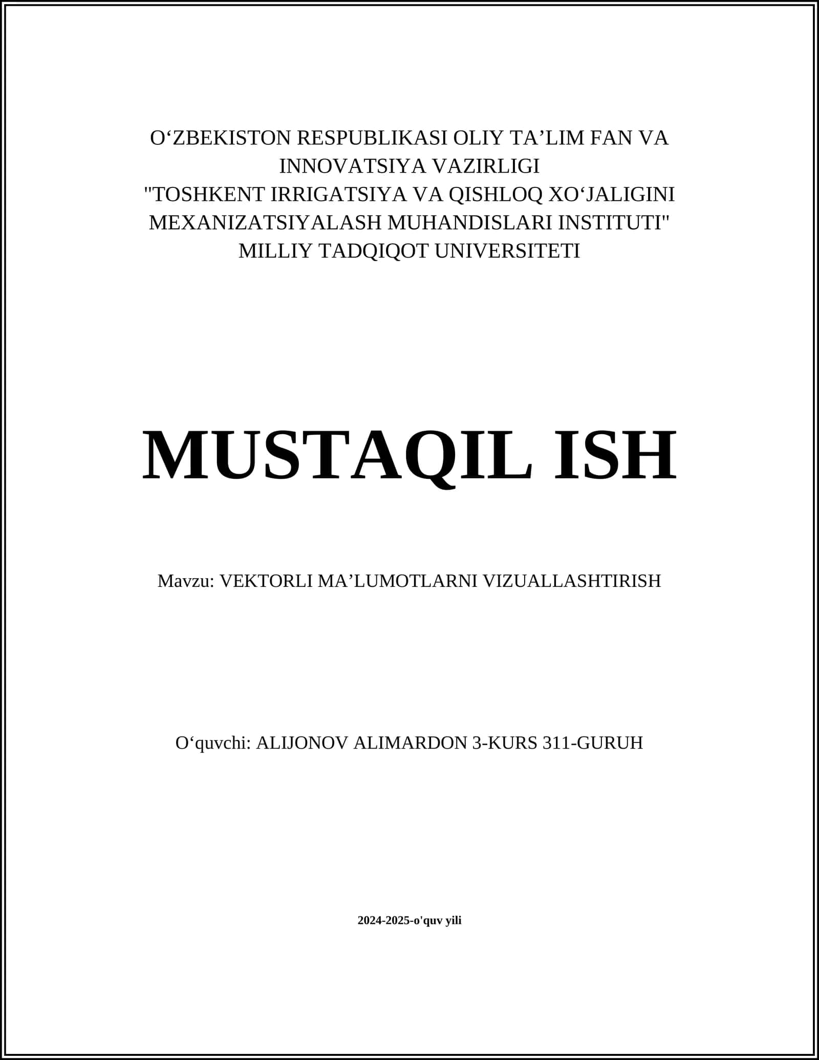 VEKTORLI MAʼLUMOTLARNI VIZUALLASHTIRISH