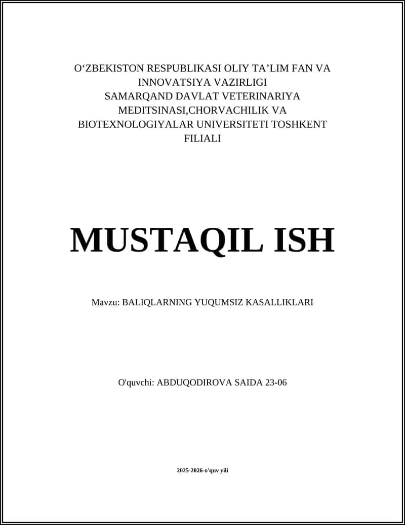 BALIQLARNING YUQUMSIZ KASALLIKLARI