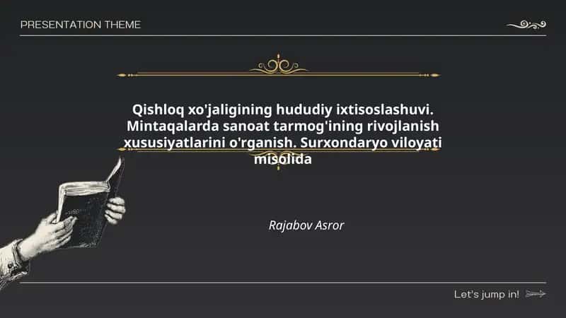 Qishloq xo'jaligining hududiy ixtisoslashuvi. Mintaqalarda sanoat tarmog'ining rivojlanish xususiyatlarini o'rganish. Surxondaryo viloyati misolida