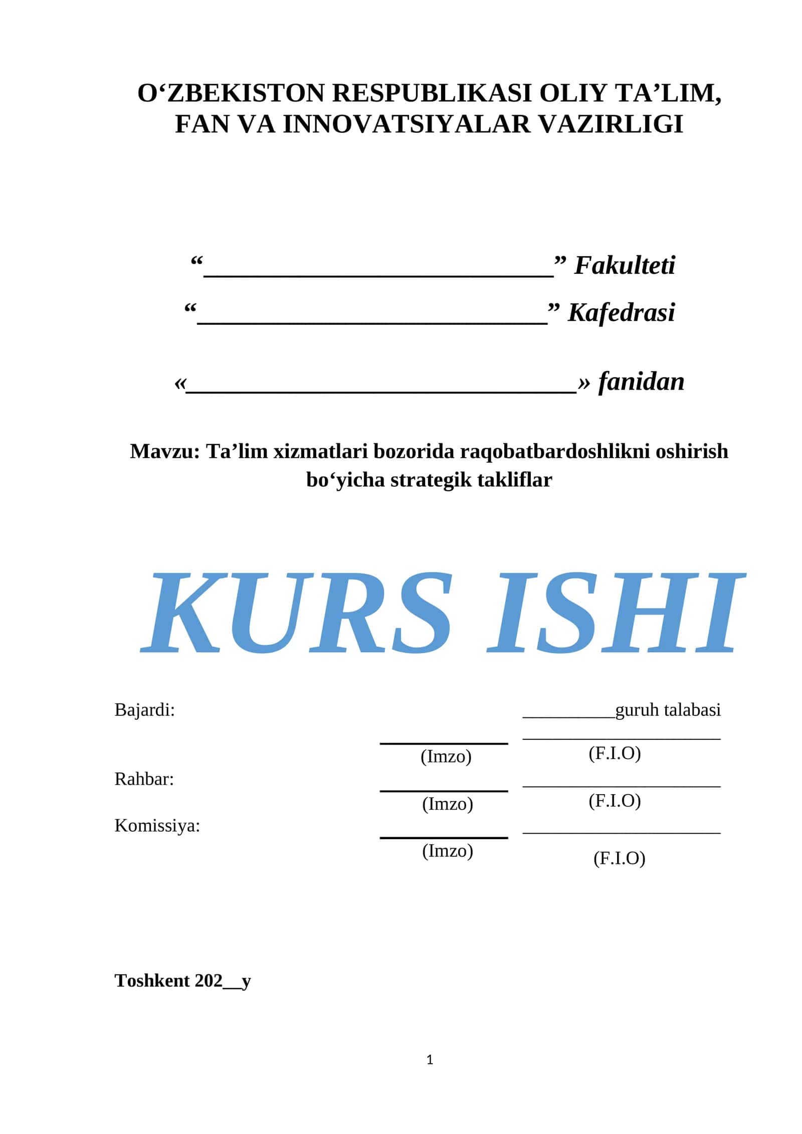 Ta’lim xizmatlari bozorida raqobatbardoshlikni oshirish bo‘yicha strategik takliflar