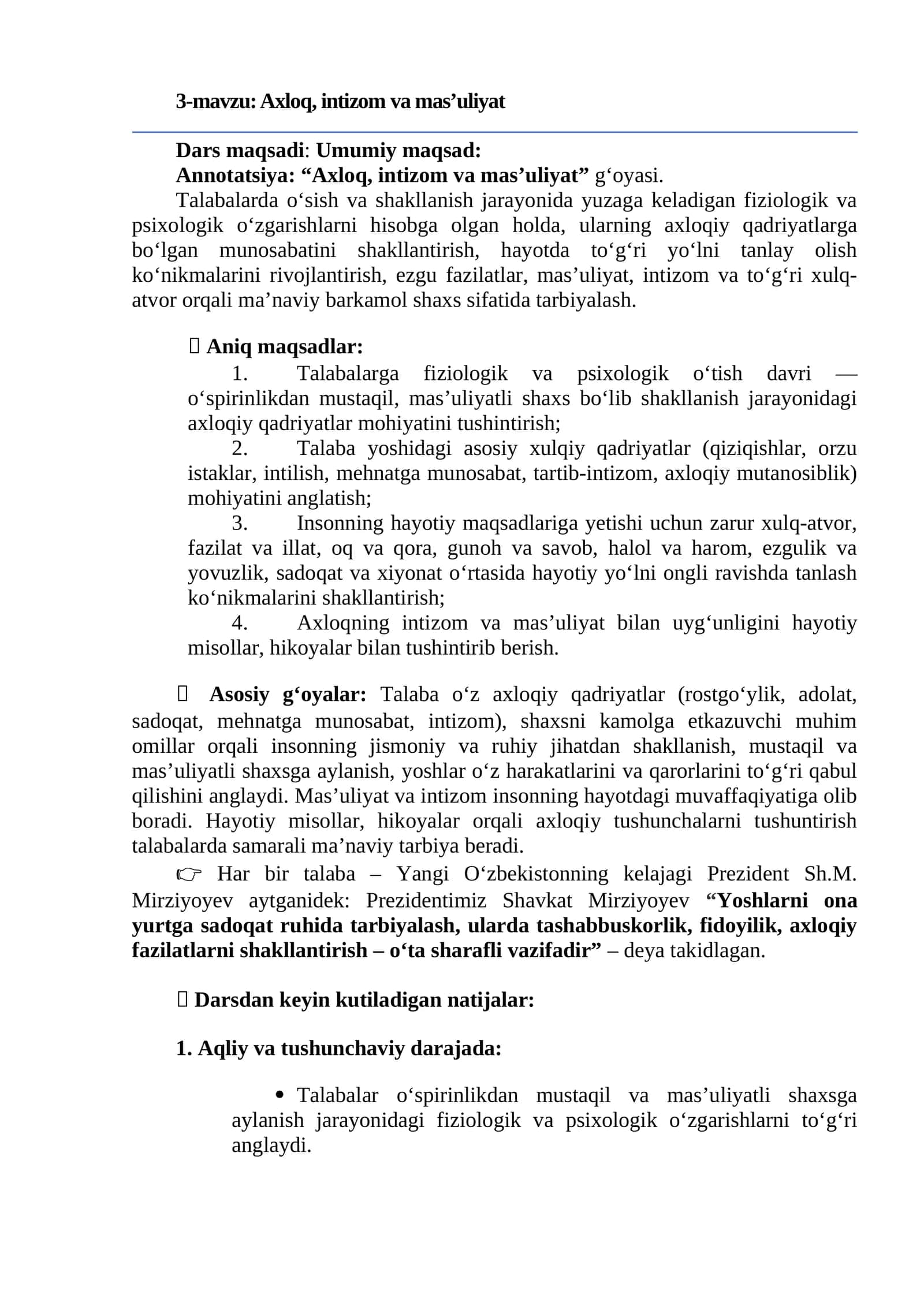 Axloq, intizom va mas’uliyat