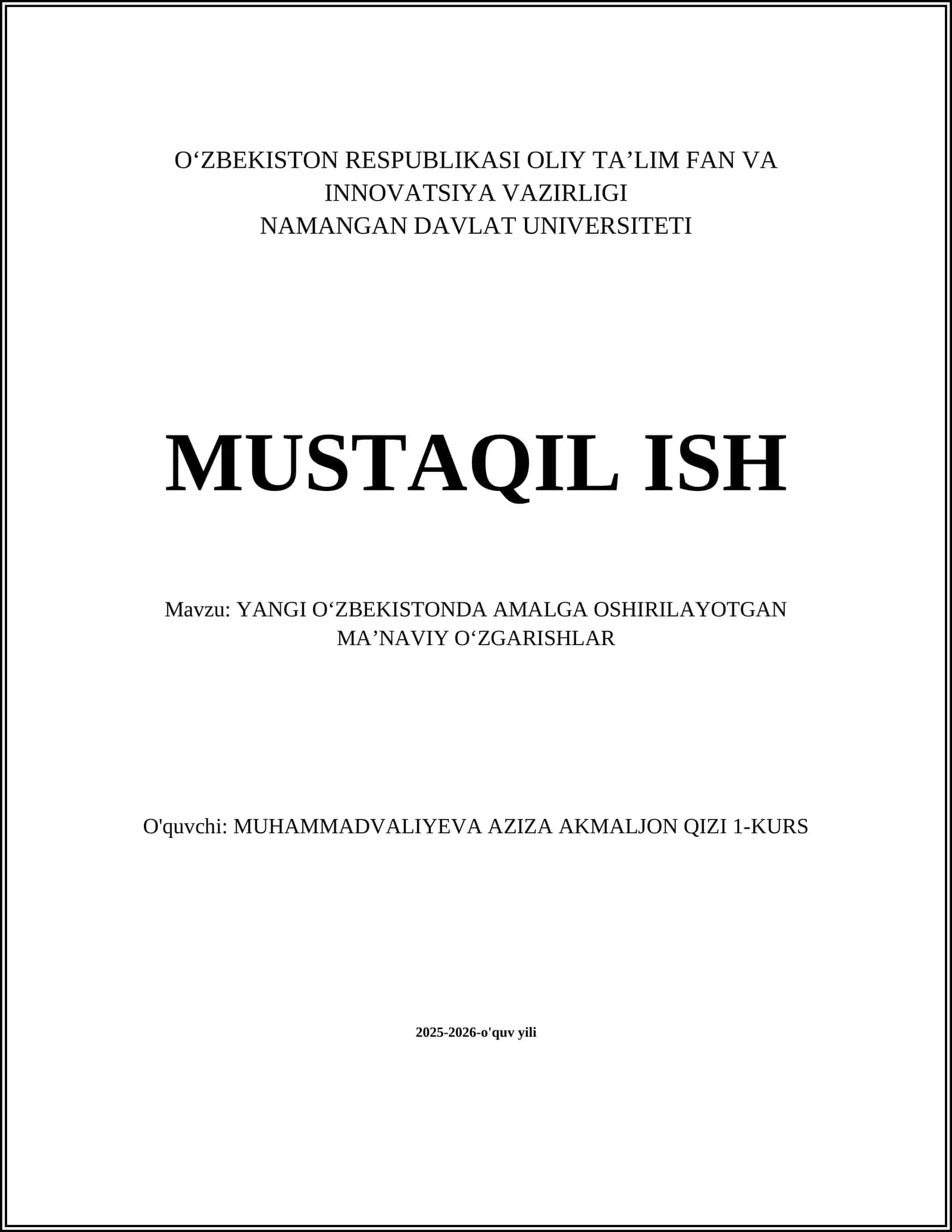 Yangi Oʻzbekistonda amalga oshirilayotgan maʼnaviy oʻzgarishlar