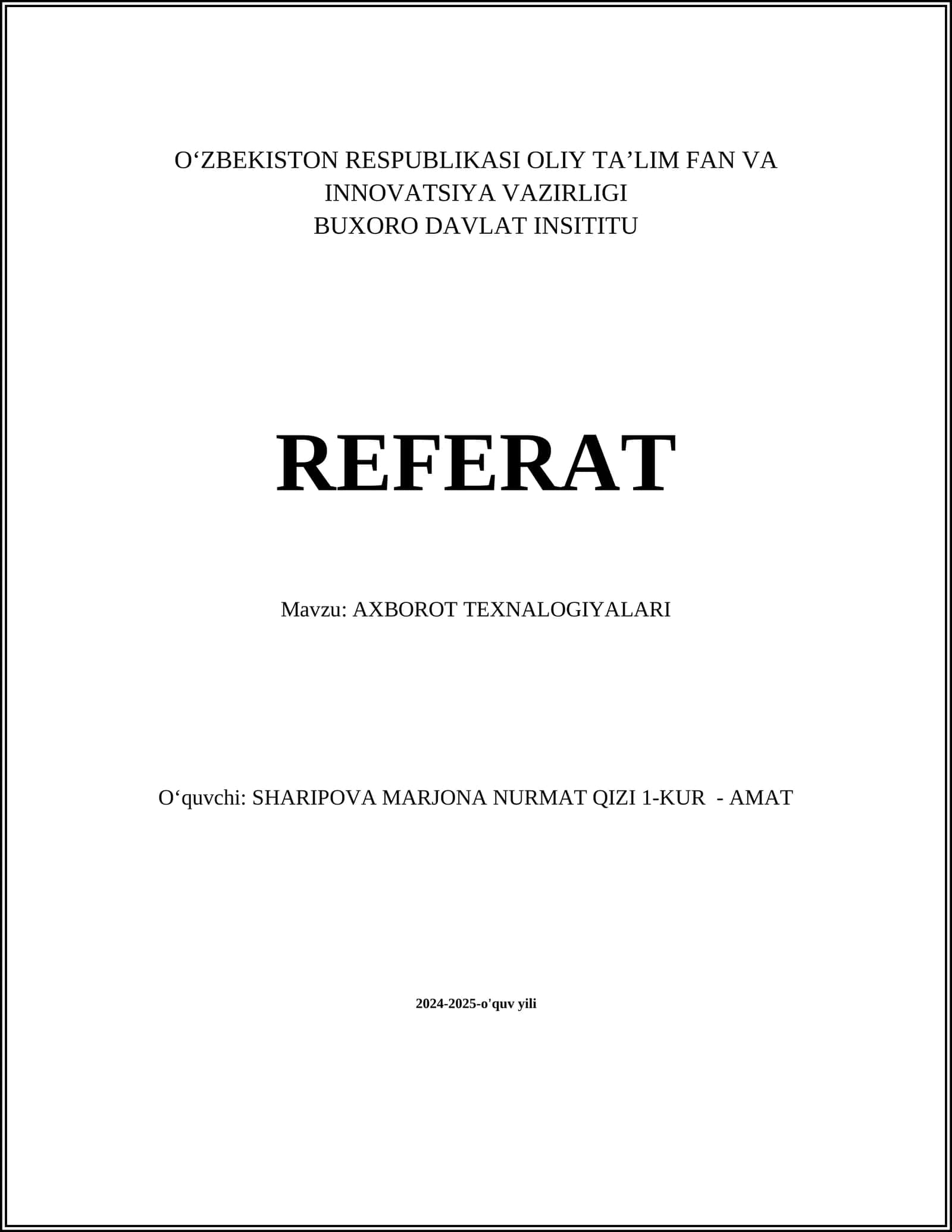 AXBOROT TEXNALOGIYALARI