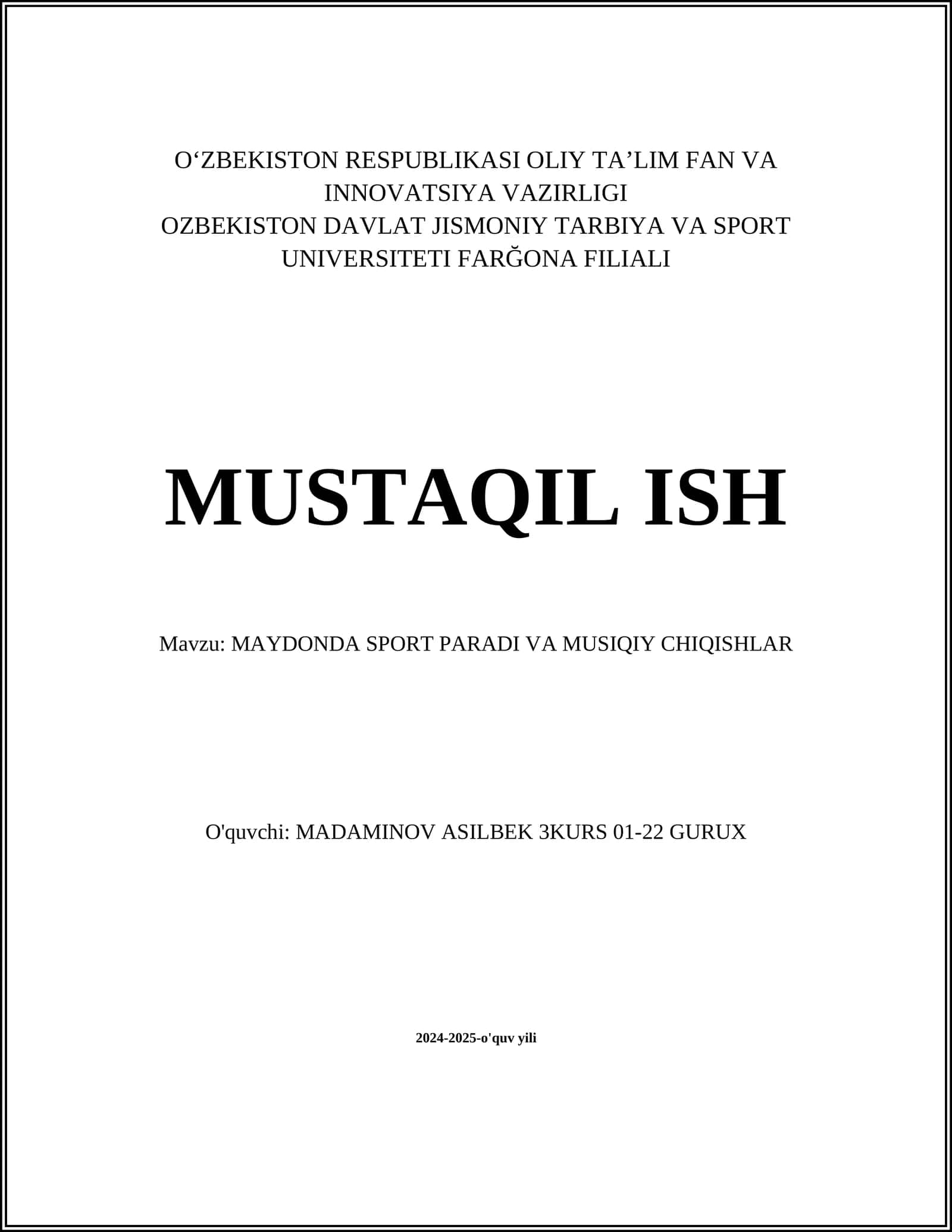 MAYDONDA SPORT PARADI VA MUSIQIY CHIQISHLAR