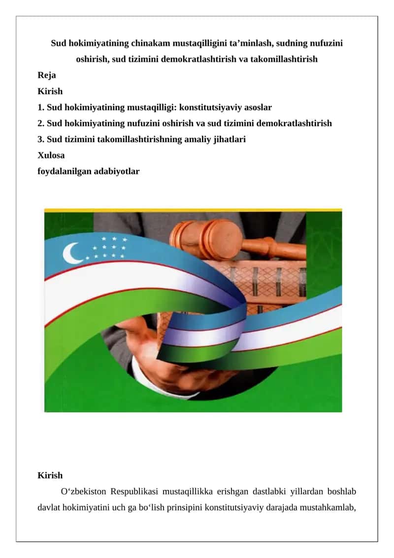 Sud hokimiyatining mustaqilligi: konstitutsiyaviy asoslar