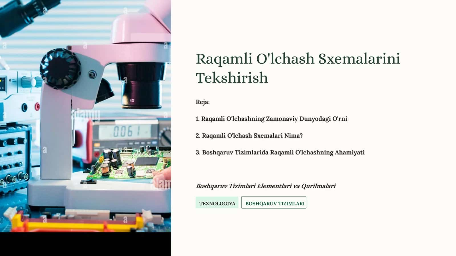 Raqamli O'lchash Sxemalarini Tekshirish