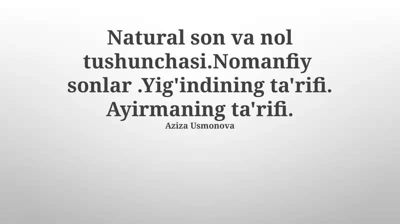 Tabiiy son va nol tushunchasi