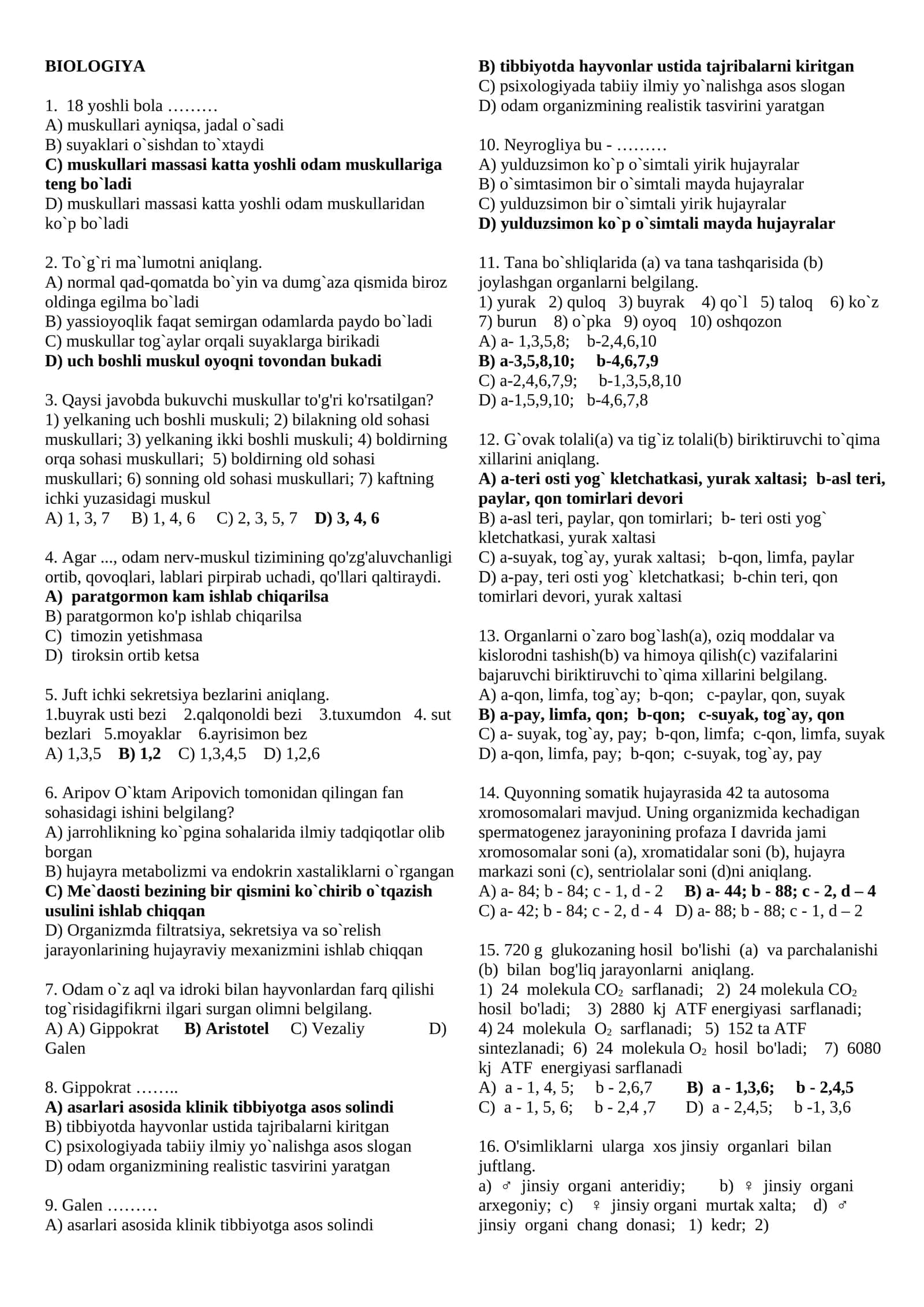 Biologiya bilimni baholash agentlidi (DTM) 1000 talik test javobi bilan