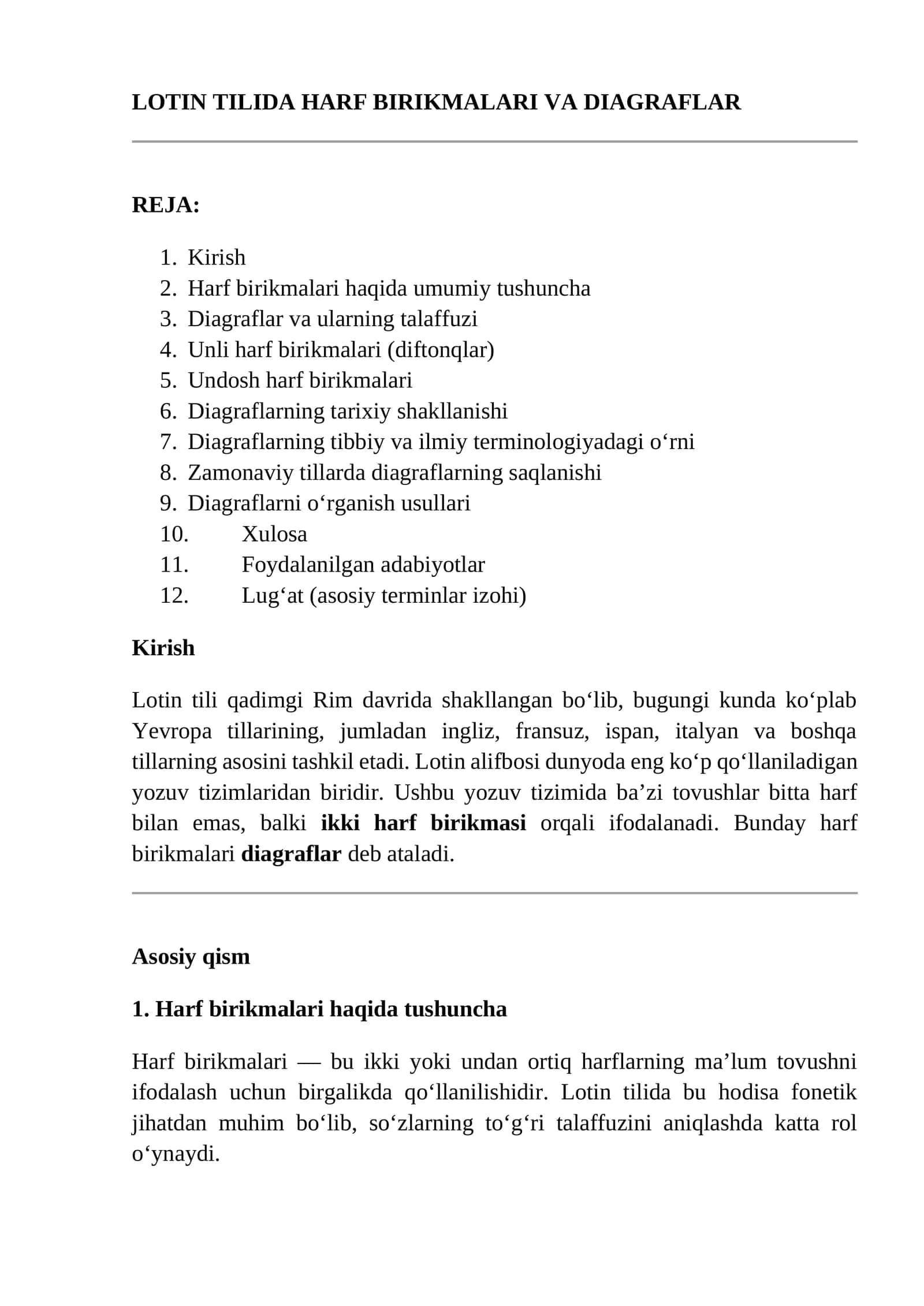 Harf Birikmalari va Diagraflar