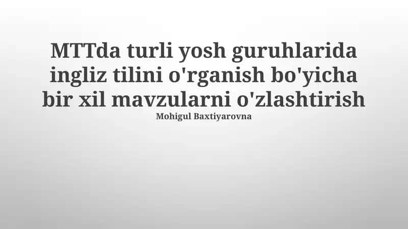 Yosh guruhlarida Ingliz tilini o'rganish