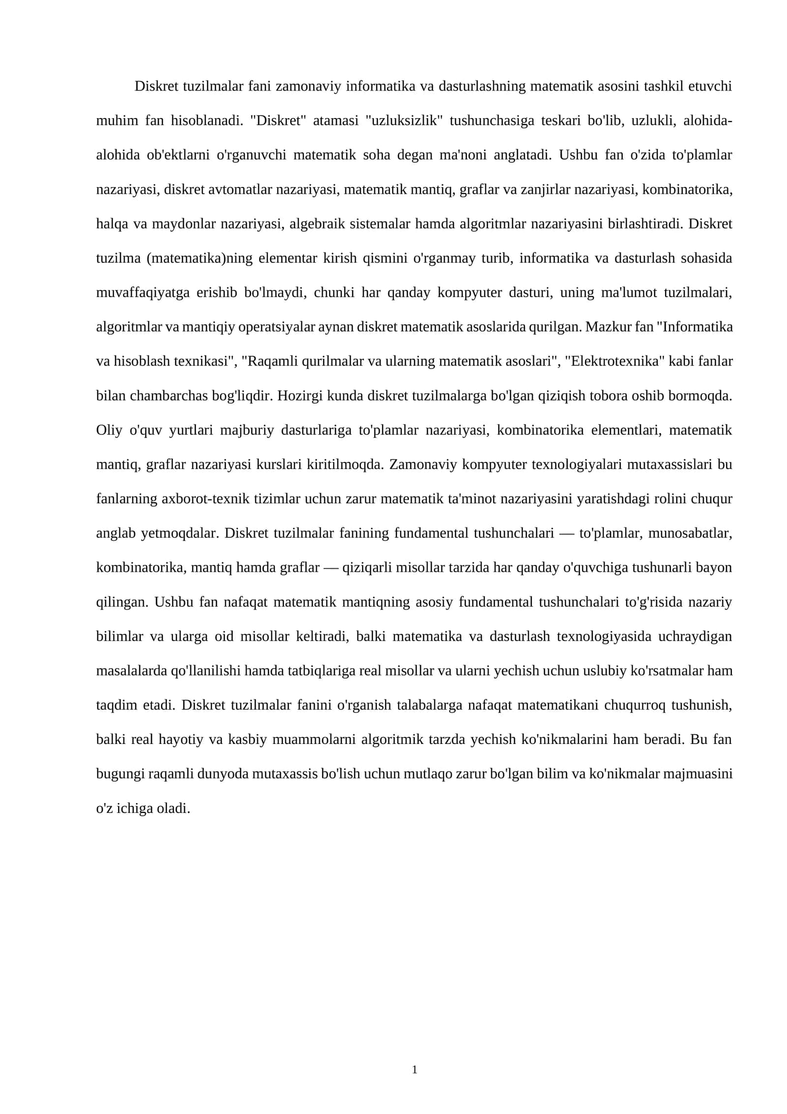 Diskret tuzilmalar fani
