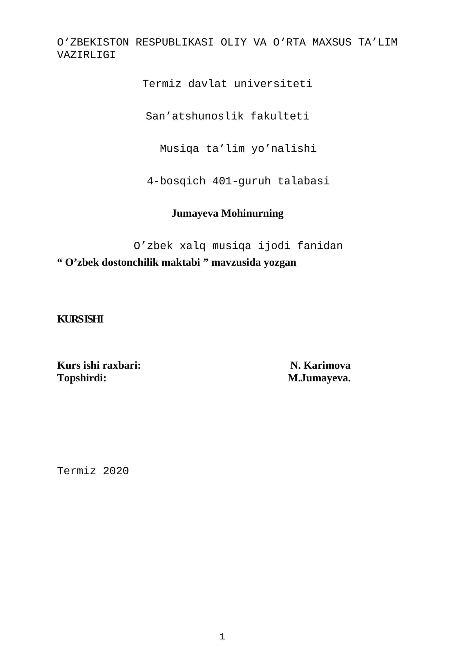 O’zbek dostonchilik maktabi KURS ISHI