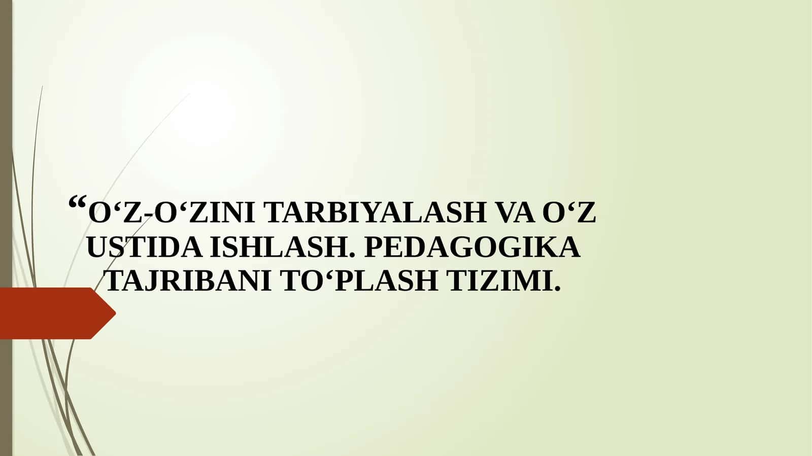 O‘Z-O‘ZINI TARBIYALASH VA O‘Z USTIDA ISHLASH. PEDAGOGIKA TAJRIBANI TO‘PLASH TIZIMI