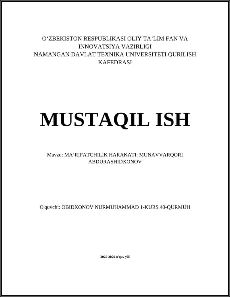 MAʼRIFATCHILIK HARAKATI: MUNAVVARQORI ABDURASHIDXONOV