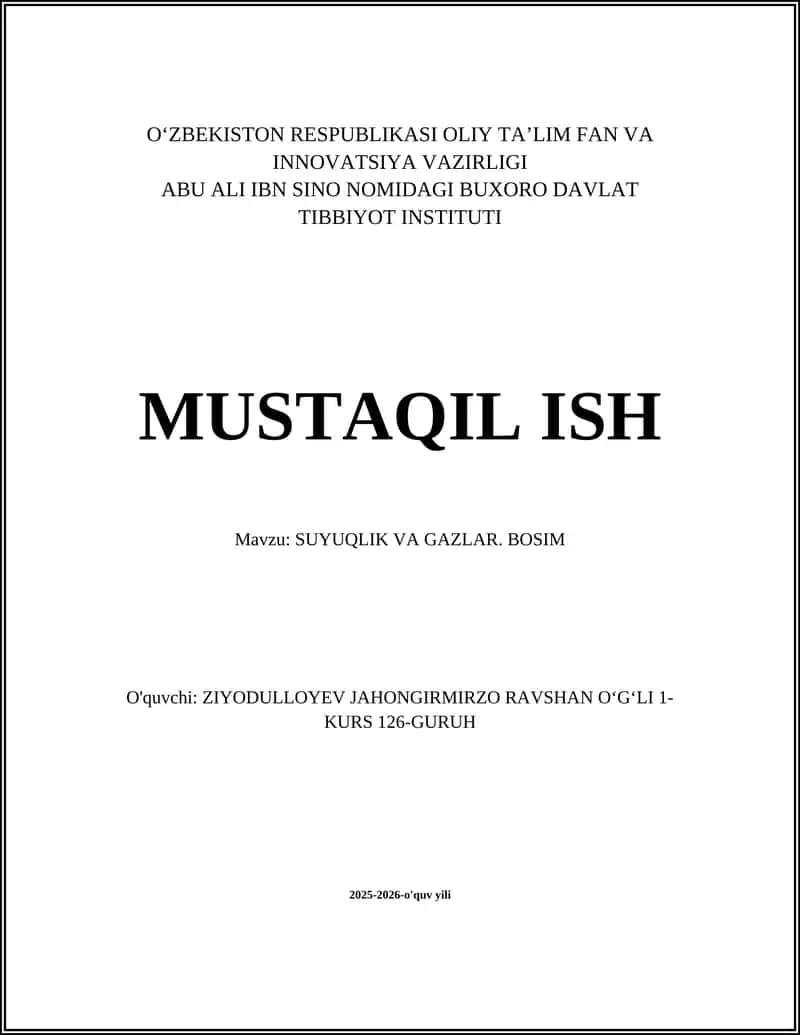 SUYUQLIK VA GAZLAR. BOSIM