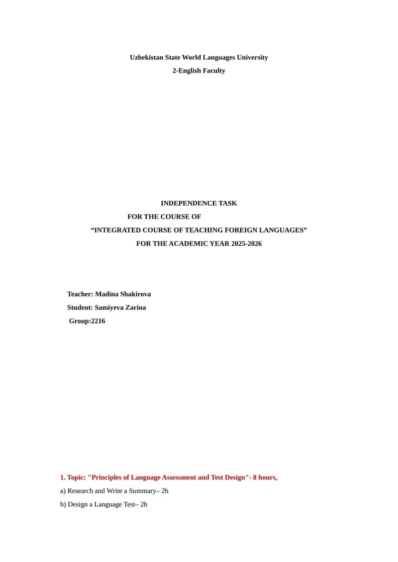 Principles of Language Assessment and Test Design