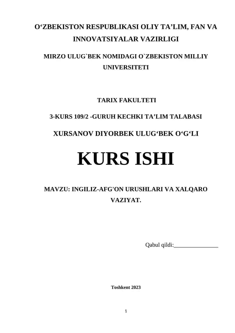 INGILIZ-AFG'ON URUSHLARI VA XALQARO VAZIYAT