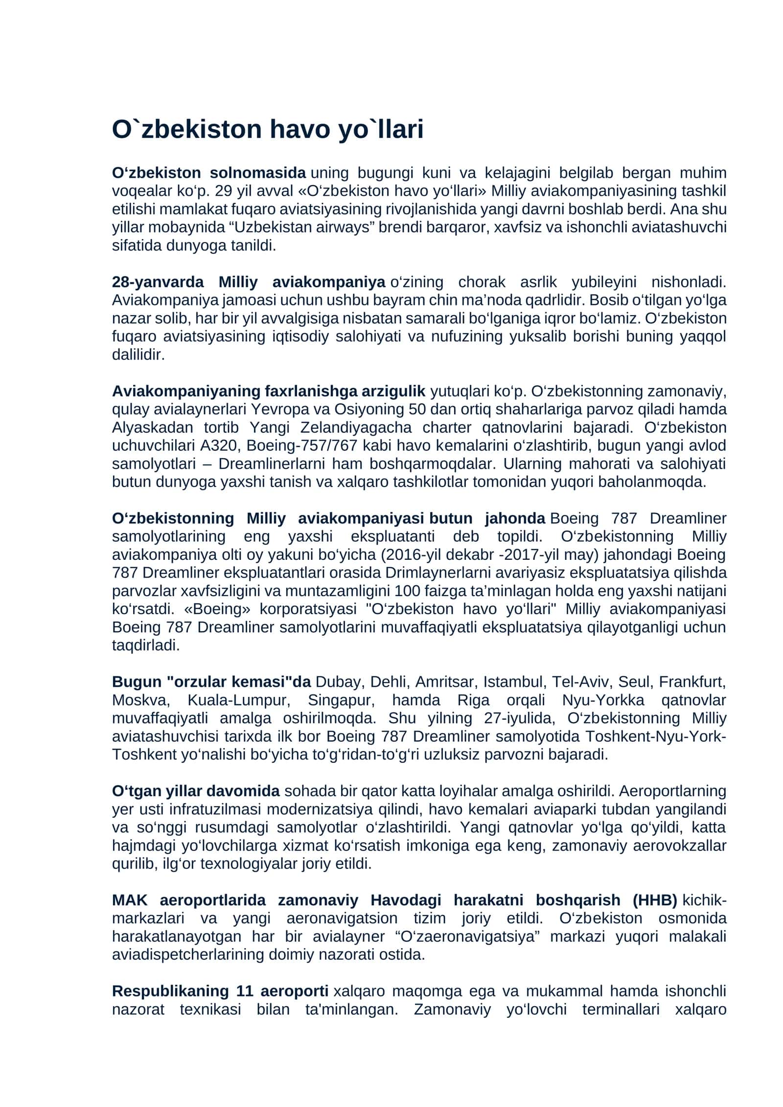 O`zbekiston havo yo`llari