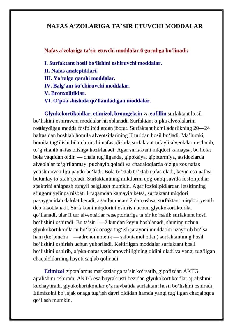 NAFAS A’ZOLARIGA TA’SIR ETUVCHI MODDALAR