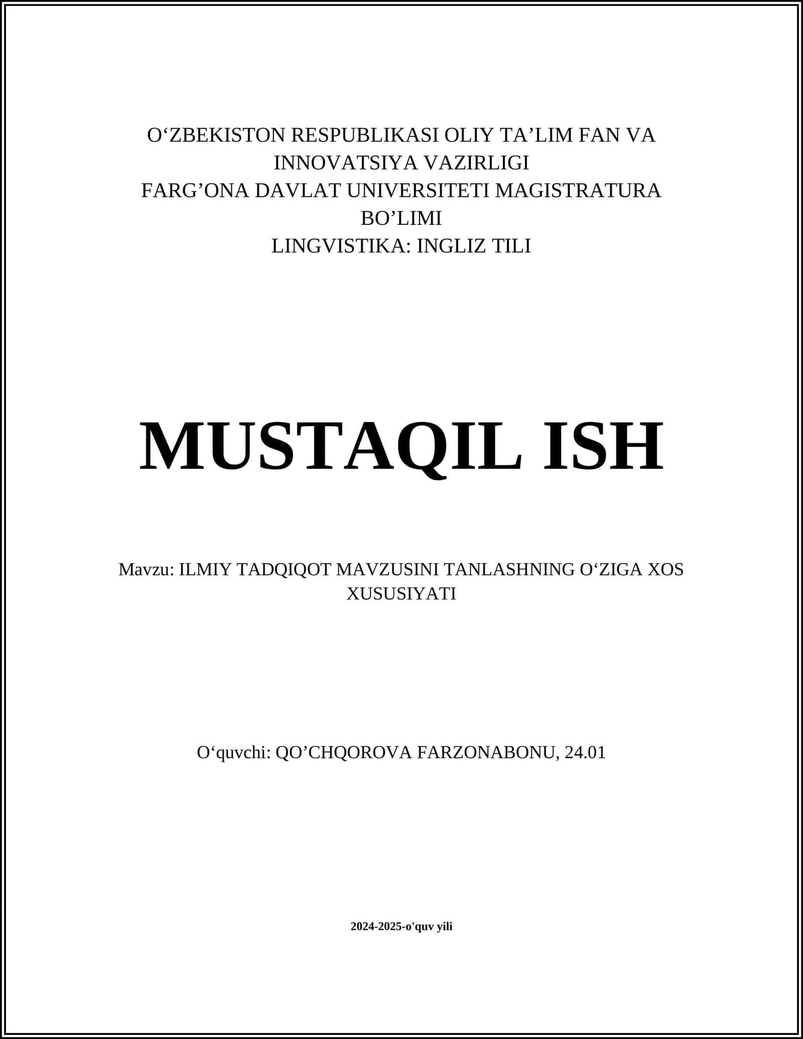 ILMIY TADQIQOT MAVZUSINI TANLASHNING OʻZIGA XOS XUSUSIYATI