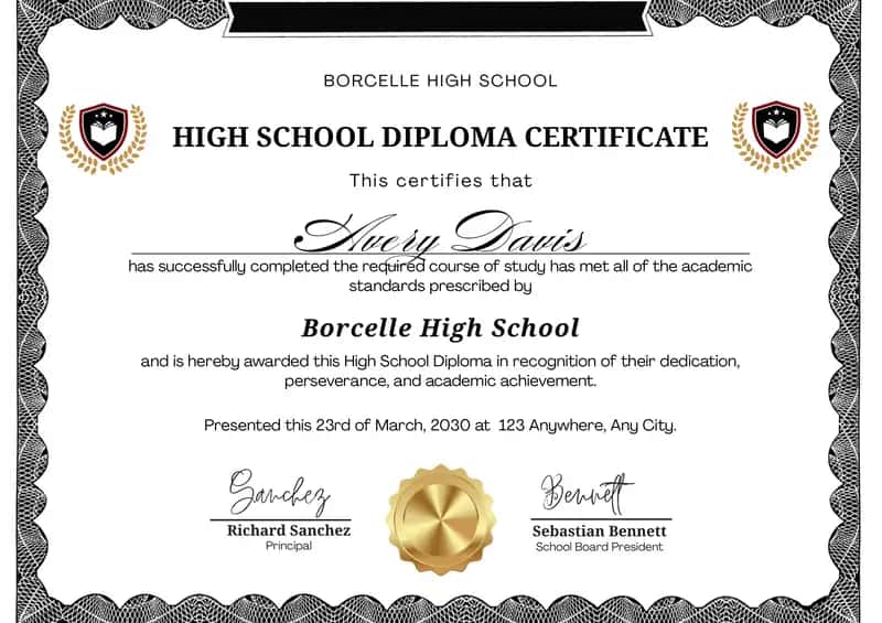 HIGH SCHOOL DIPLOMA CERTIFICATE