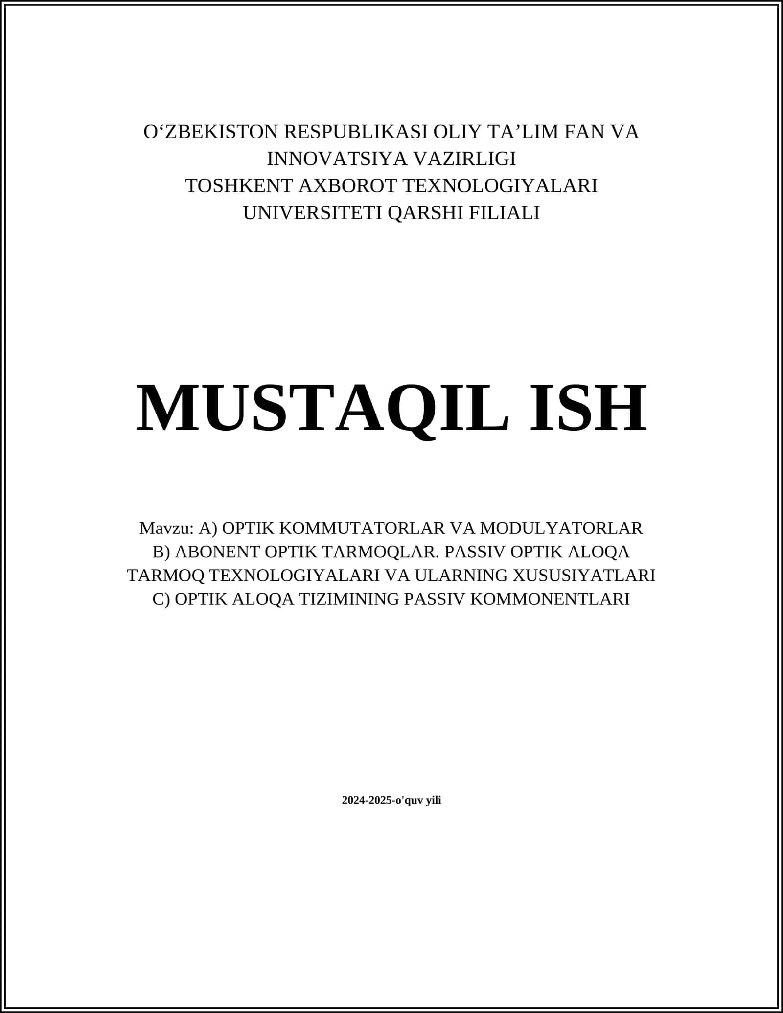 Optik Kommutatorlar Turlari