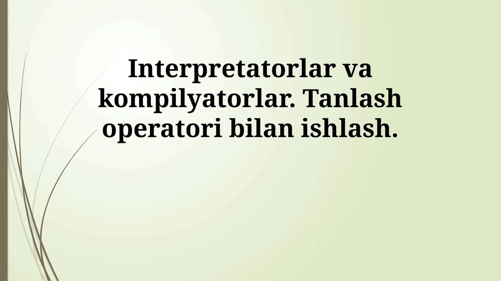 Interpretatorlar va kompilyatorlar. Tanlash operatori bilan ishlash