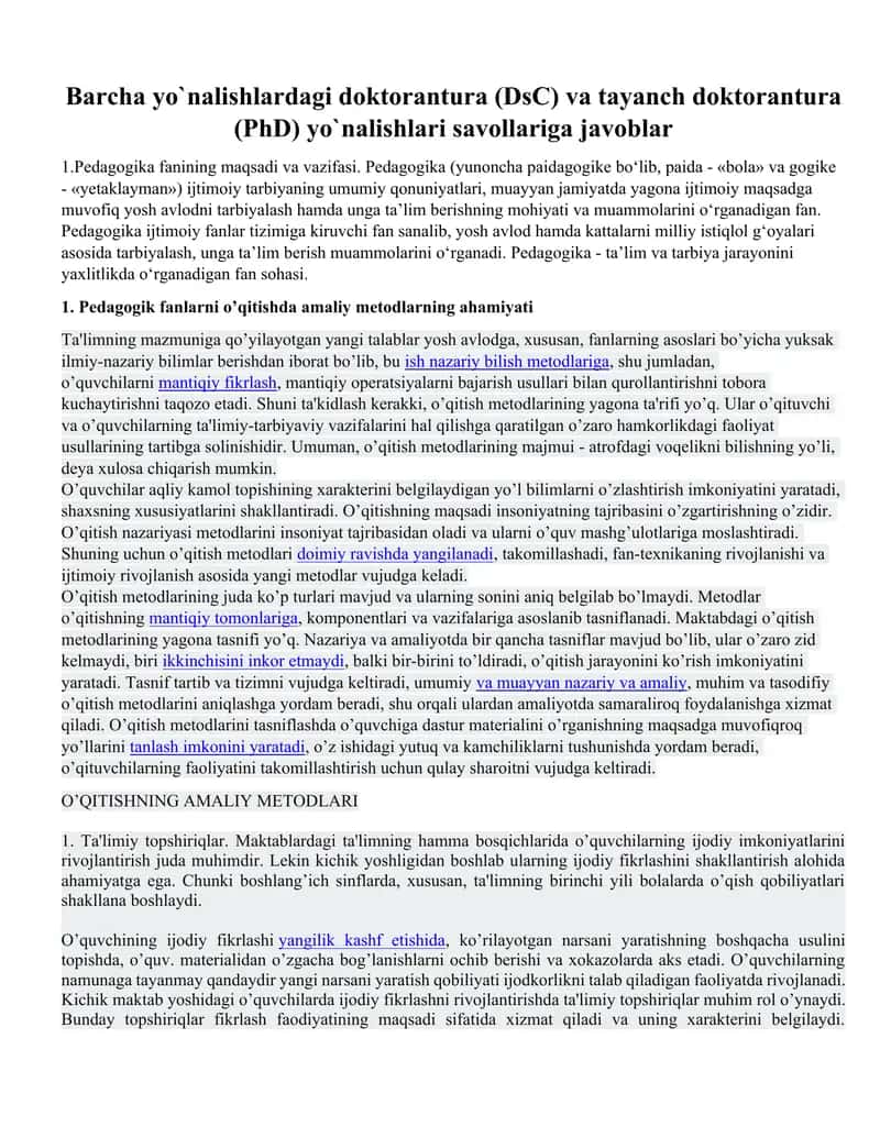 doktorantura savollariga javoblar
