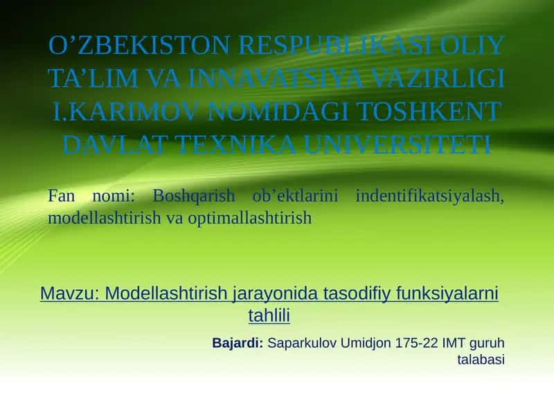 Modellashtirish jarayonida tasodifiy funksiyalarni tahlili