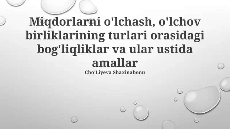 O'lchovlar bilan amallar