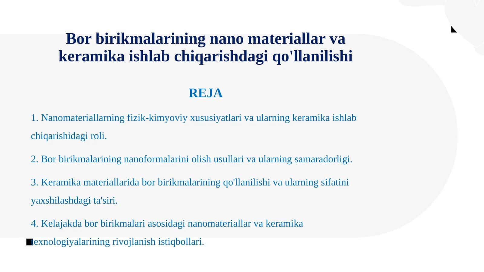 Bor birikmalarining nano materiallar va keramika ishlab chiqarishdagi qo'llanilishi