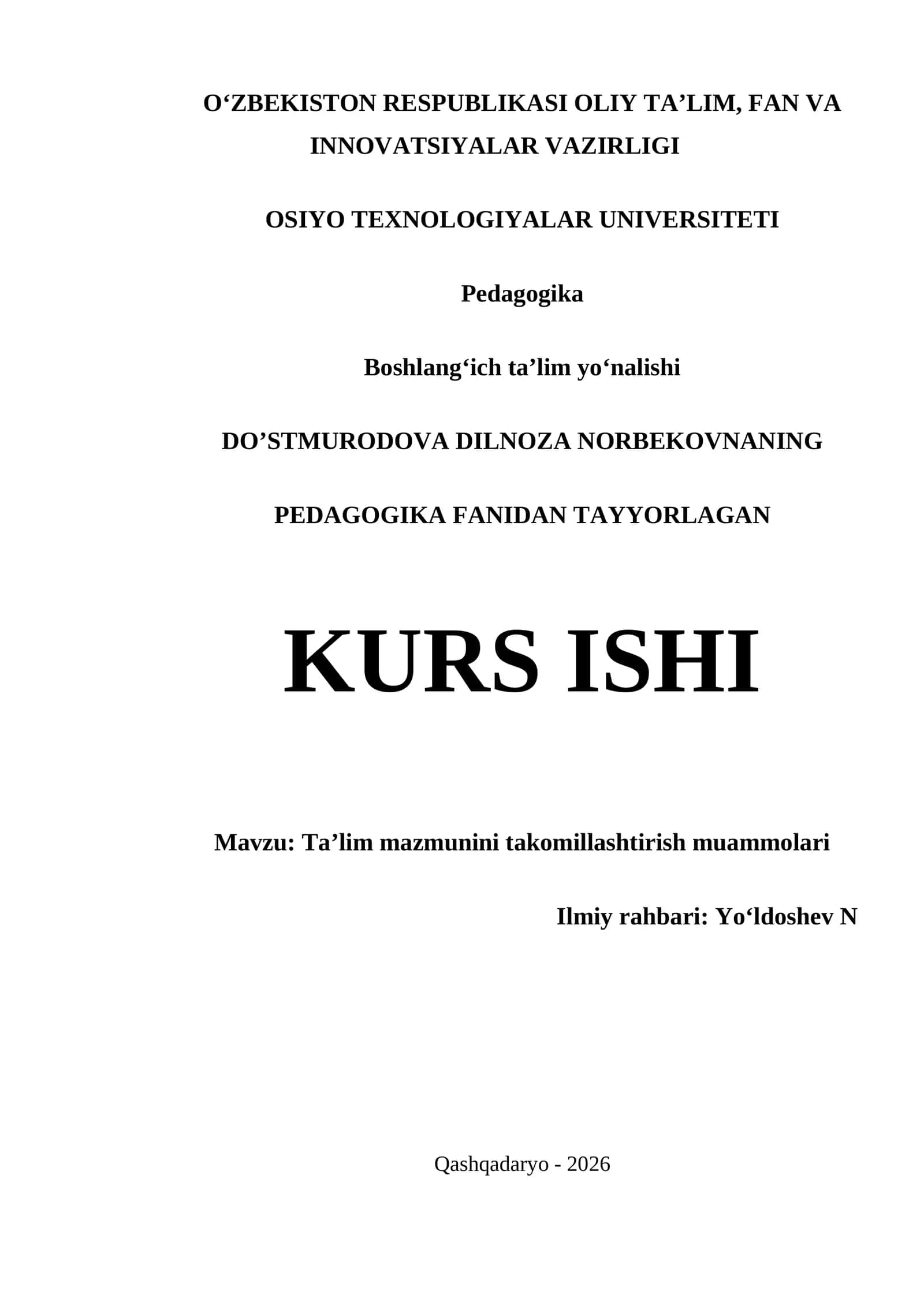 Ta'lim mazmunini takomillashtirish muammolari