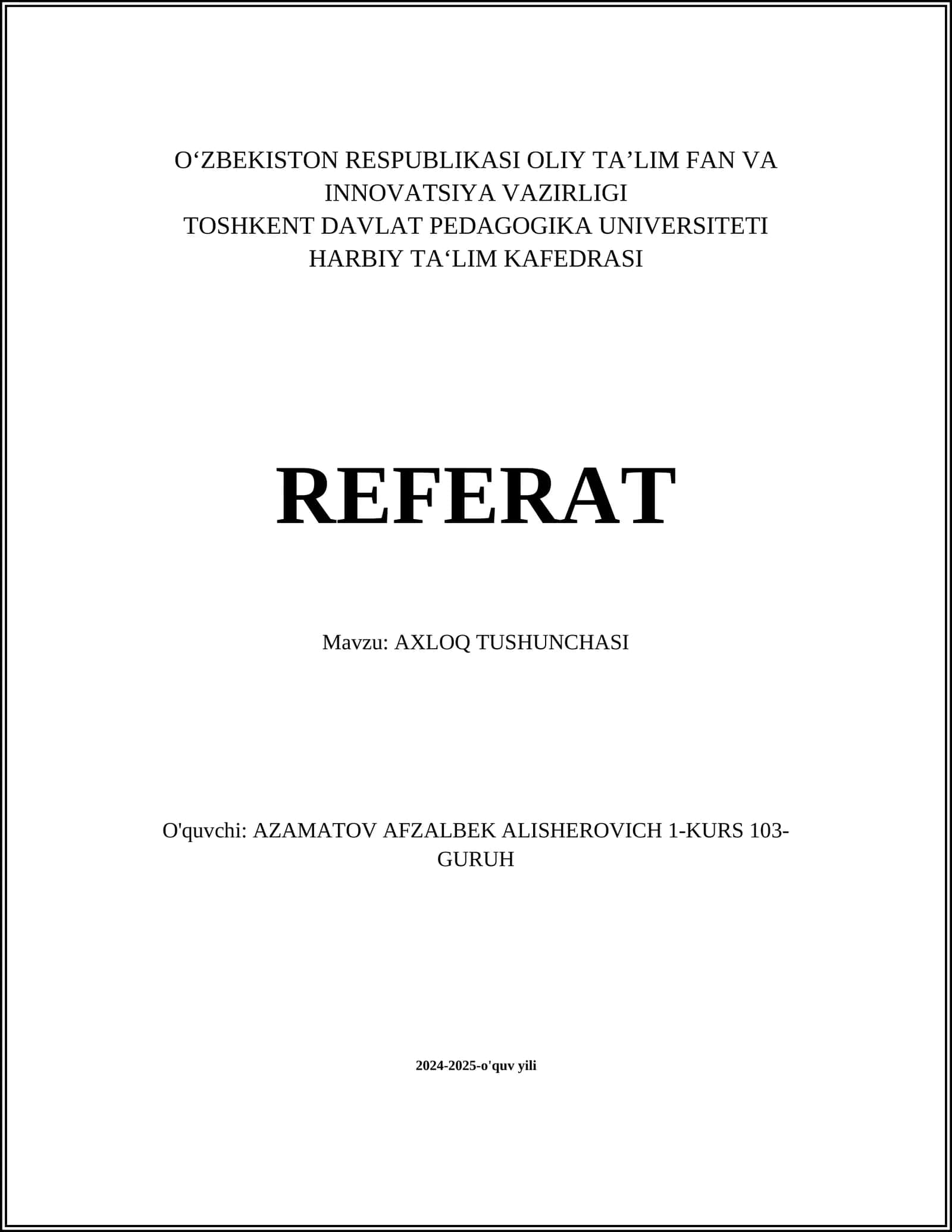 AXLOQ TUSHUNCHASI