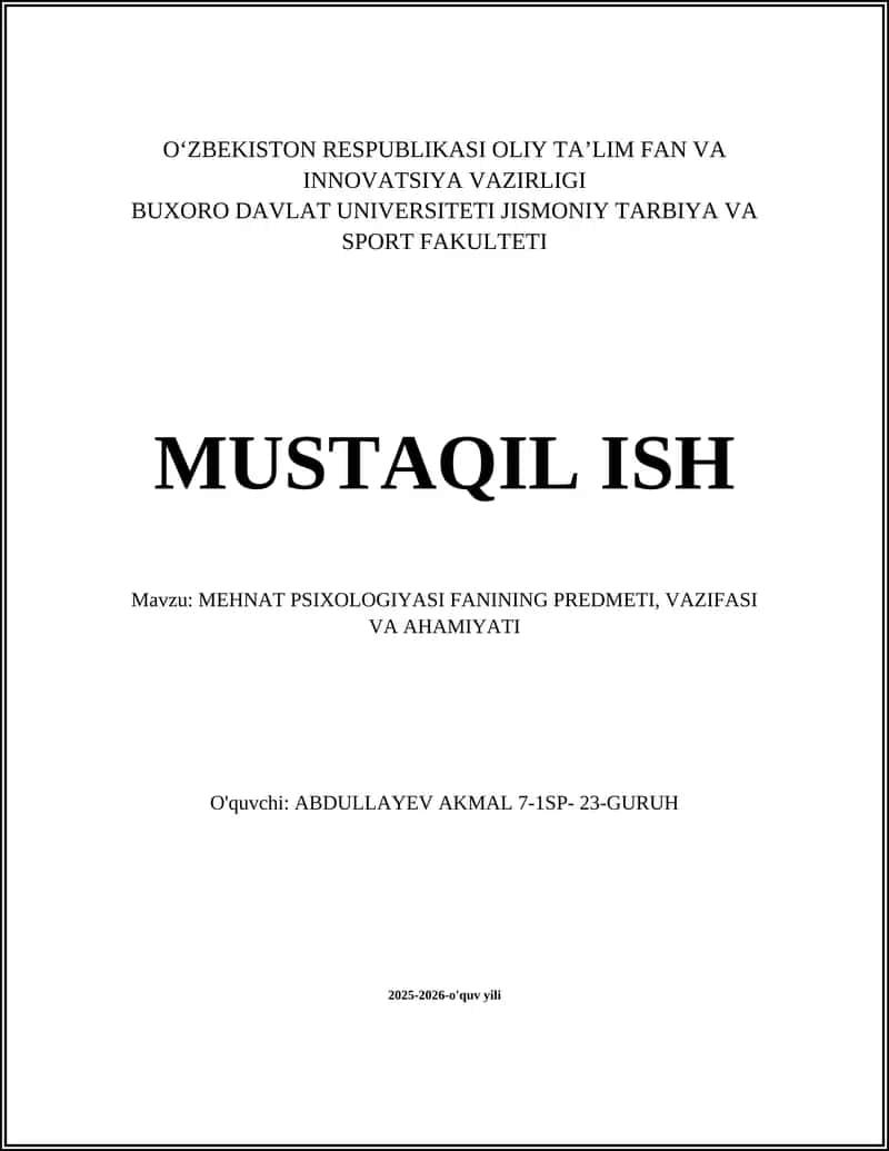 Mehnat Psixologiyasi