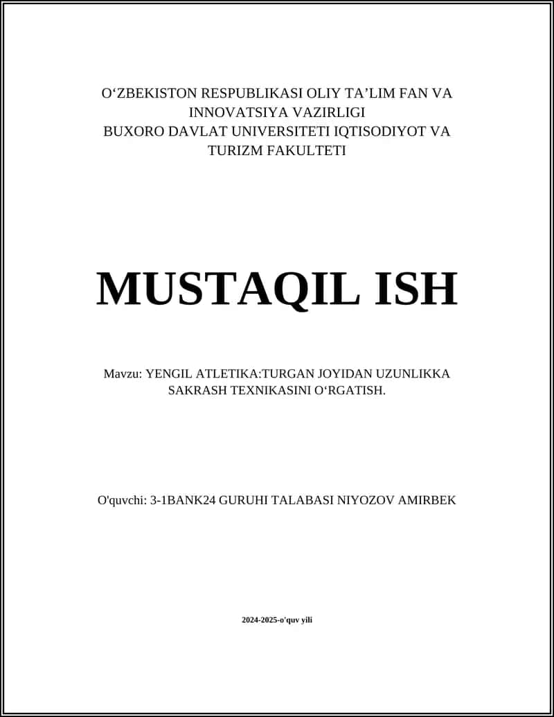 YENGIL ATLETIKA:TURGAN JOYIDAN UZUNLIKKA SAKRASH TEXNIKASINI OʻRGATISH