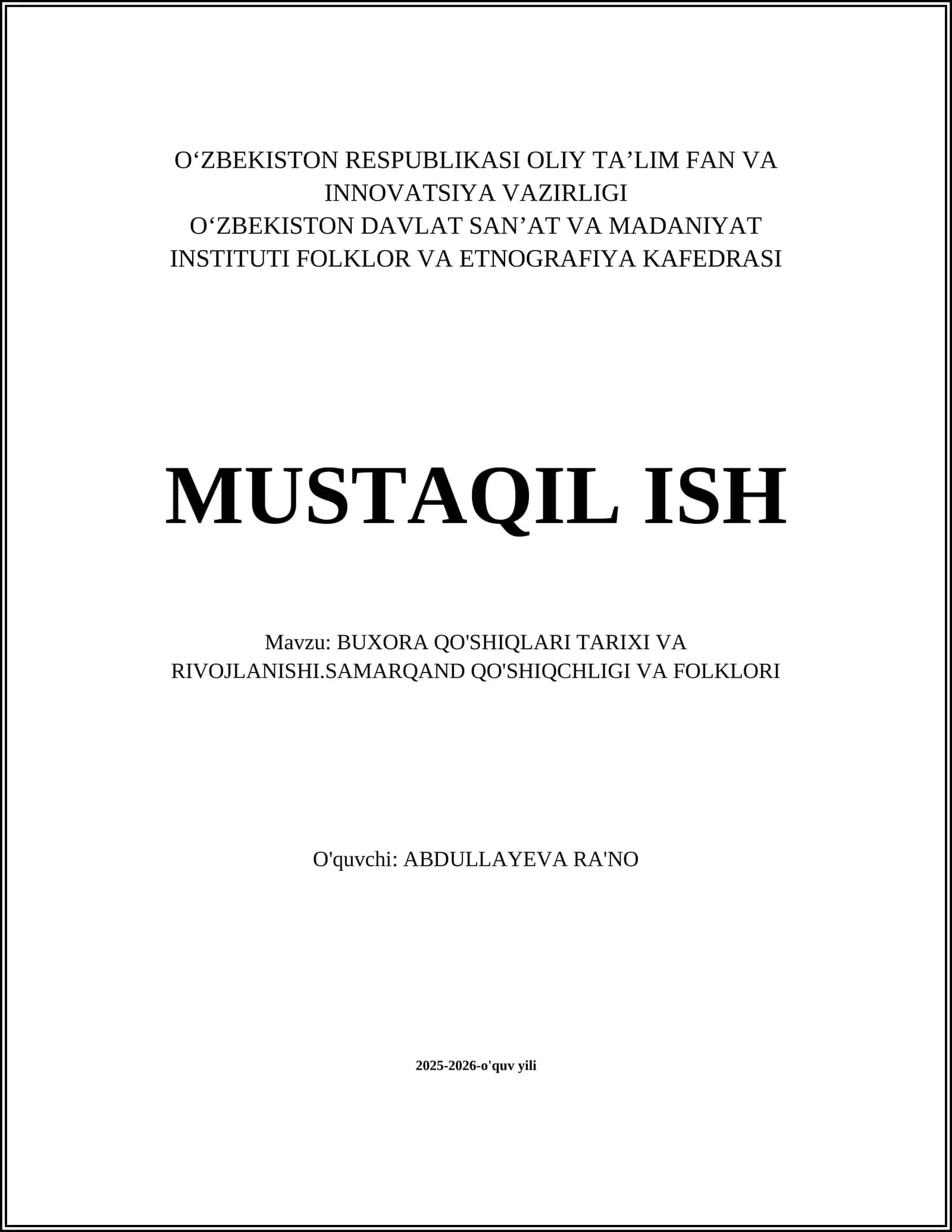 BUXORA QO'SHIQLARI TARIXI VA RIVOJLANISHI.SAMARQAND QO'SHIQCHLIGI VA FOLKLORI