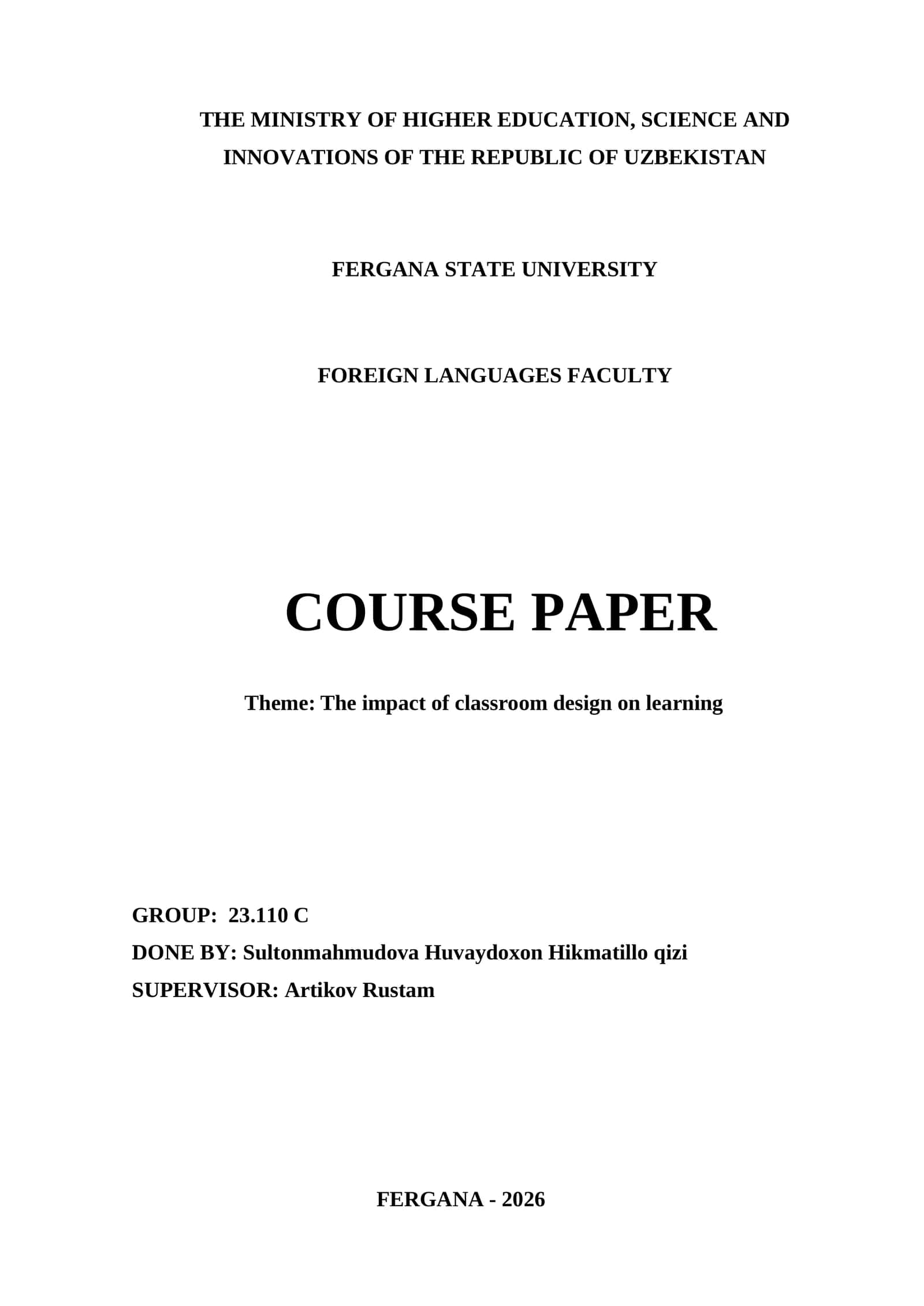 Course Paper: The impact of classroom design on learning