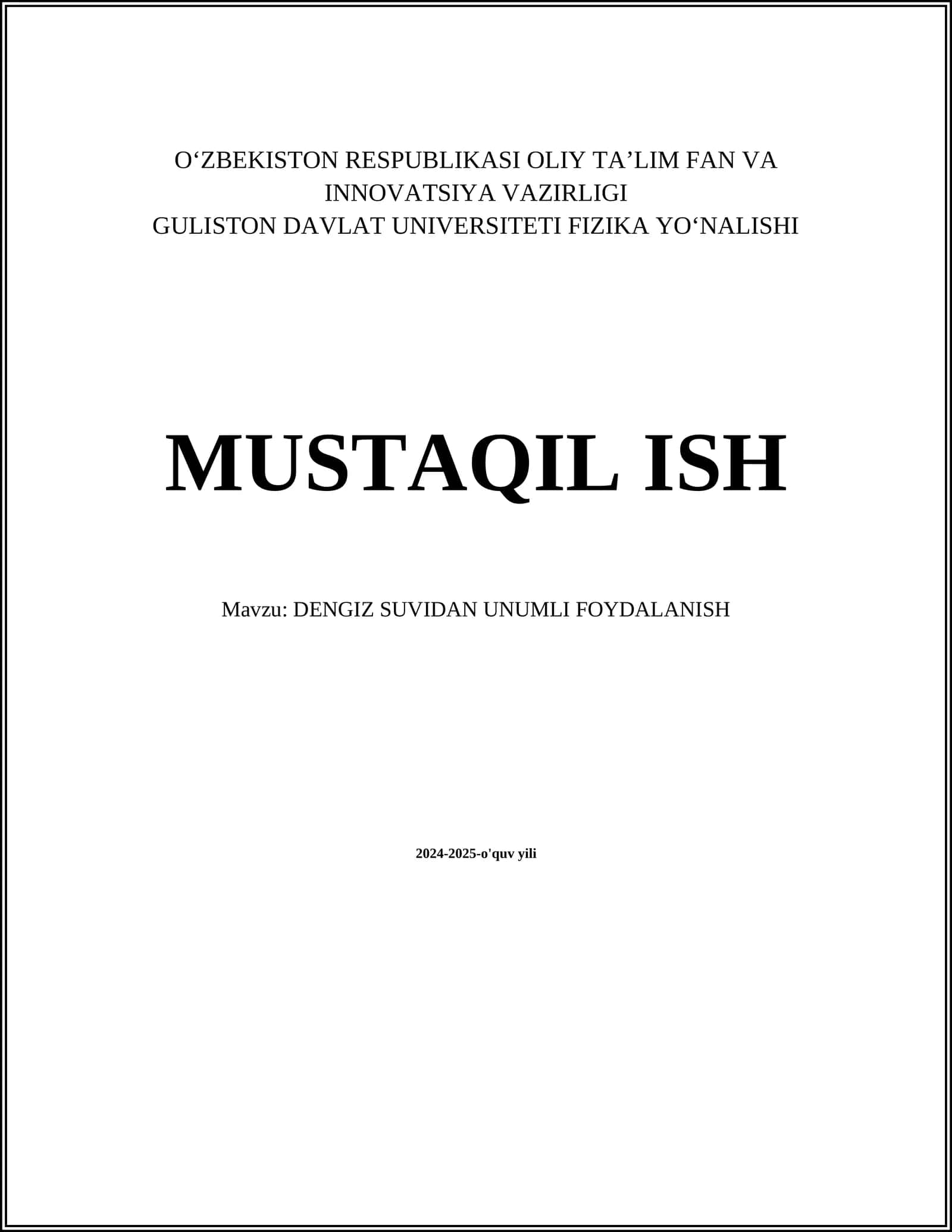 DENGIZ SUVIDAN UNUMLI FOYDALANISH