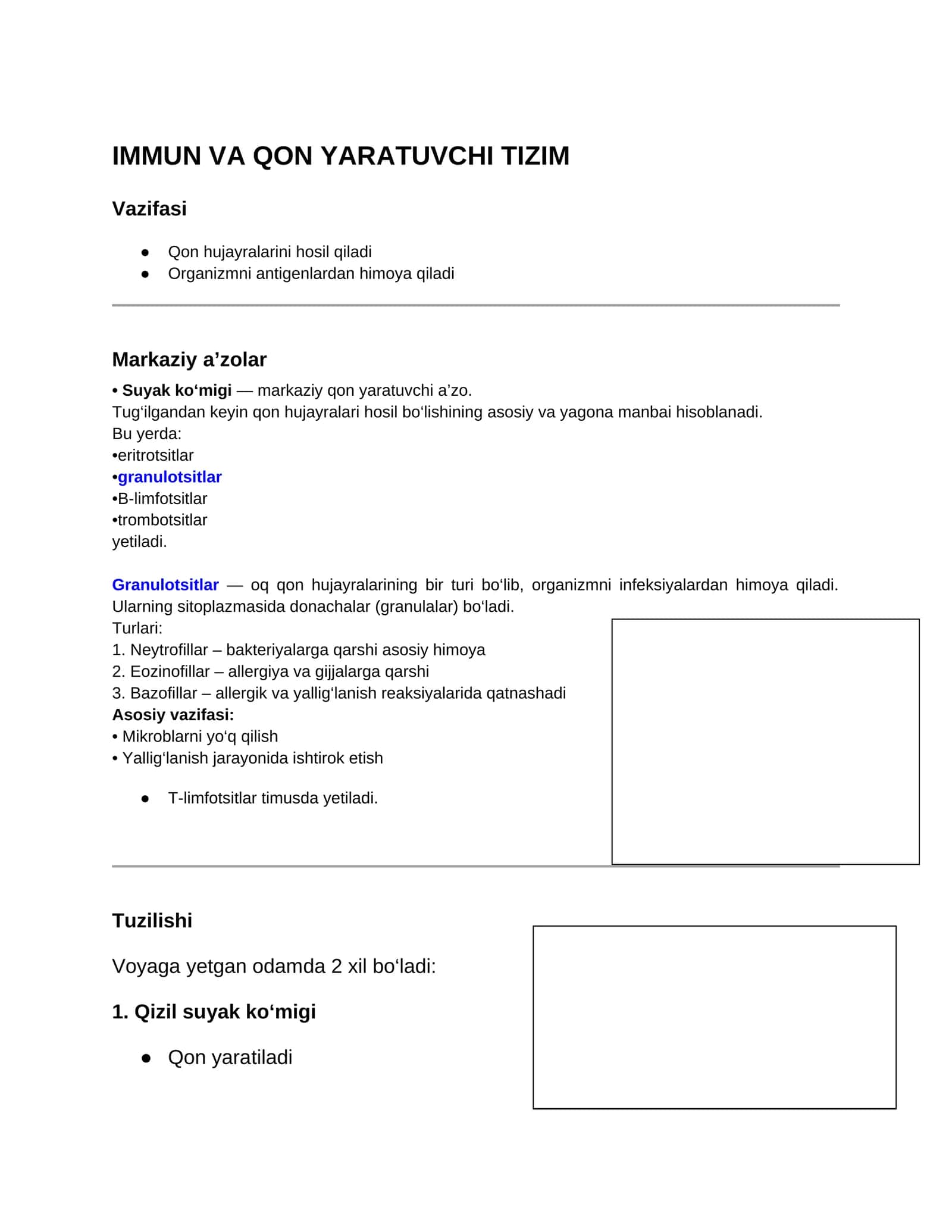 IMMUN VA QON YARATUVCHI TIZIM