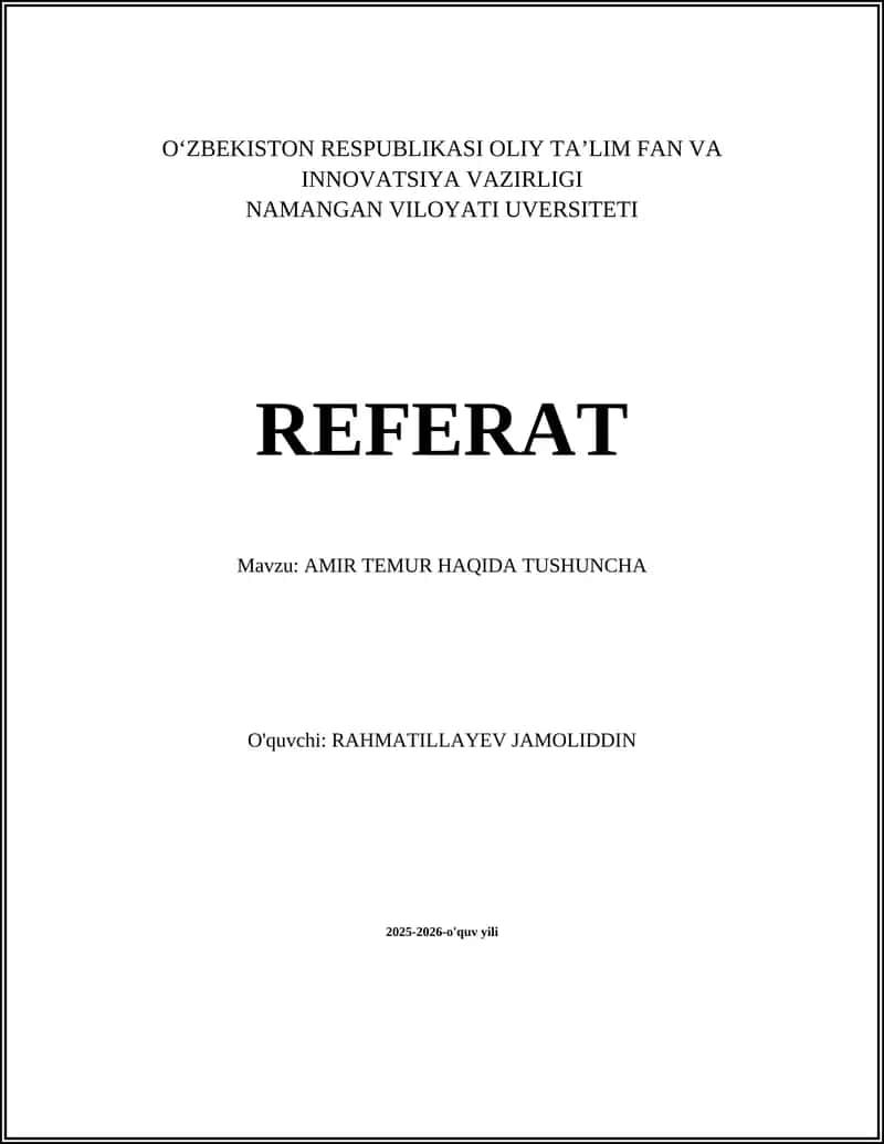 AMIR TEMUR HAQIDA TUSHUNCHA