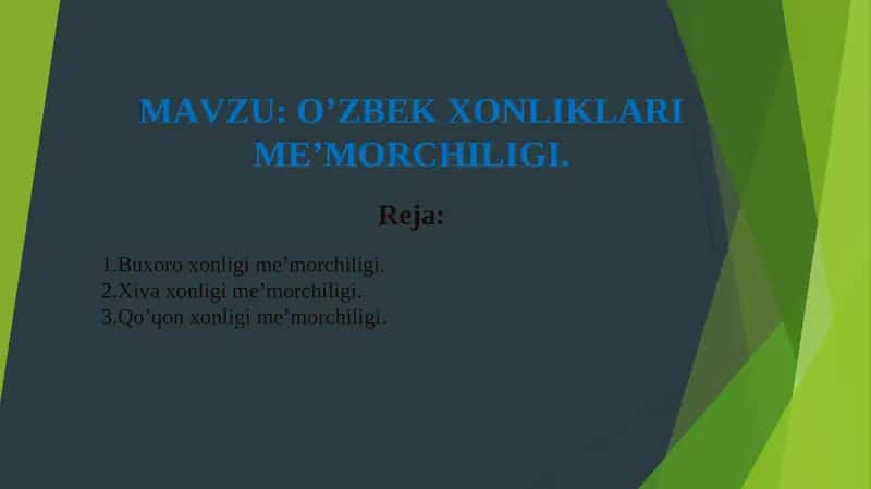 XONLIKLAR ME'MORCHILIGi