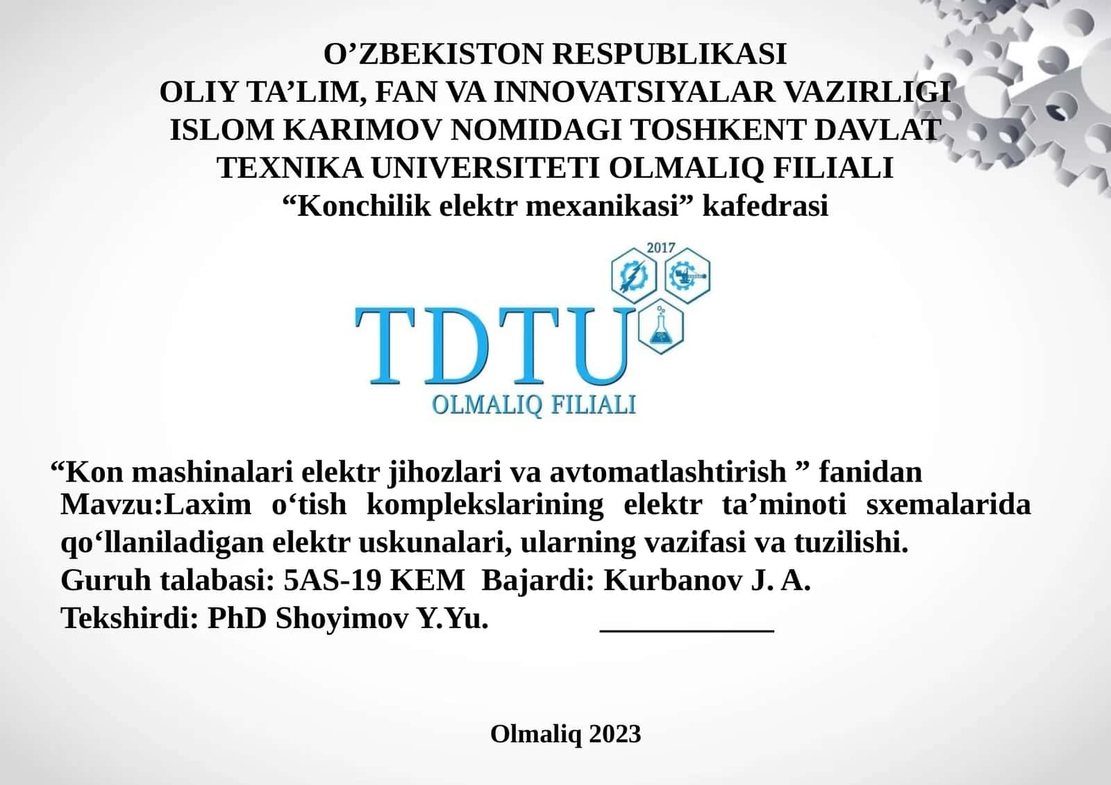 Laxim o‘tish komplekslarining elektr ta’minoti sxemalarida qo‘llaniladigan elektr uskunalari, ularning vazifasi va tuzilishi