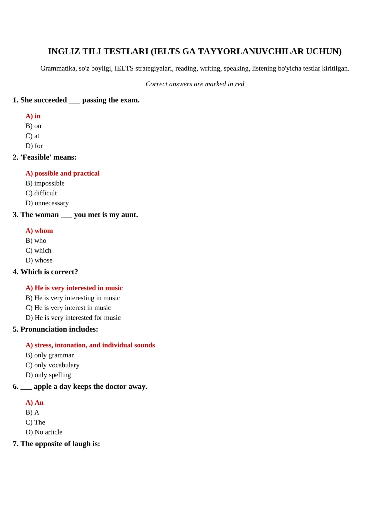 INGLIZ TILI TESTLARI (IELTS GA TAYYORLANUVCHILAR UCHUN) 500 ta