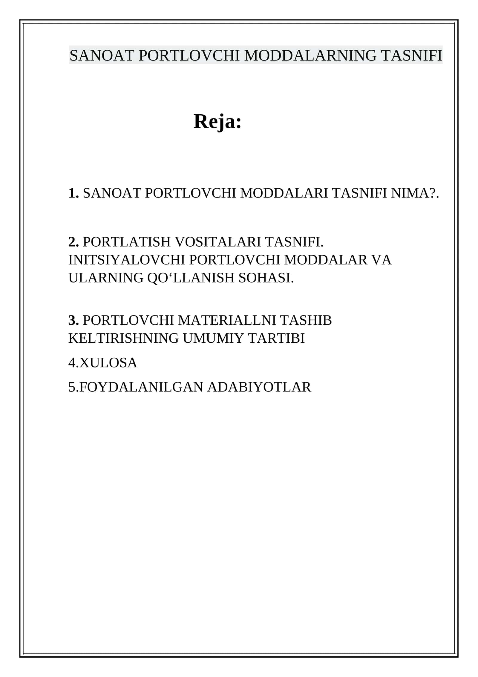 SANOAT PORTLOVCHI MODDALARNING TASNIFI