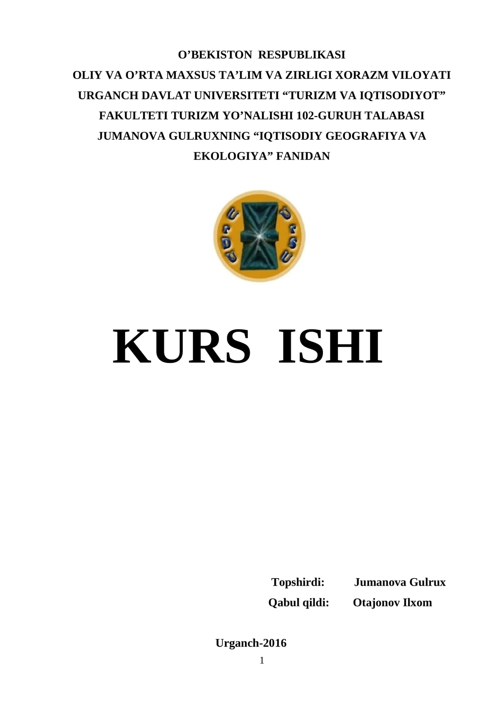 Insoniyatning global muammolari KURS ISHI