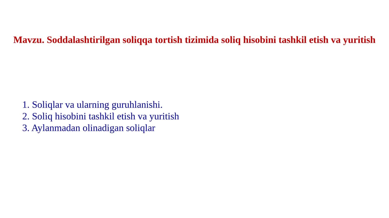 Soliqhisobinitashkil etish vayuritish