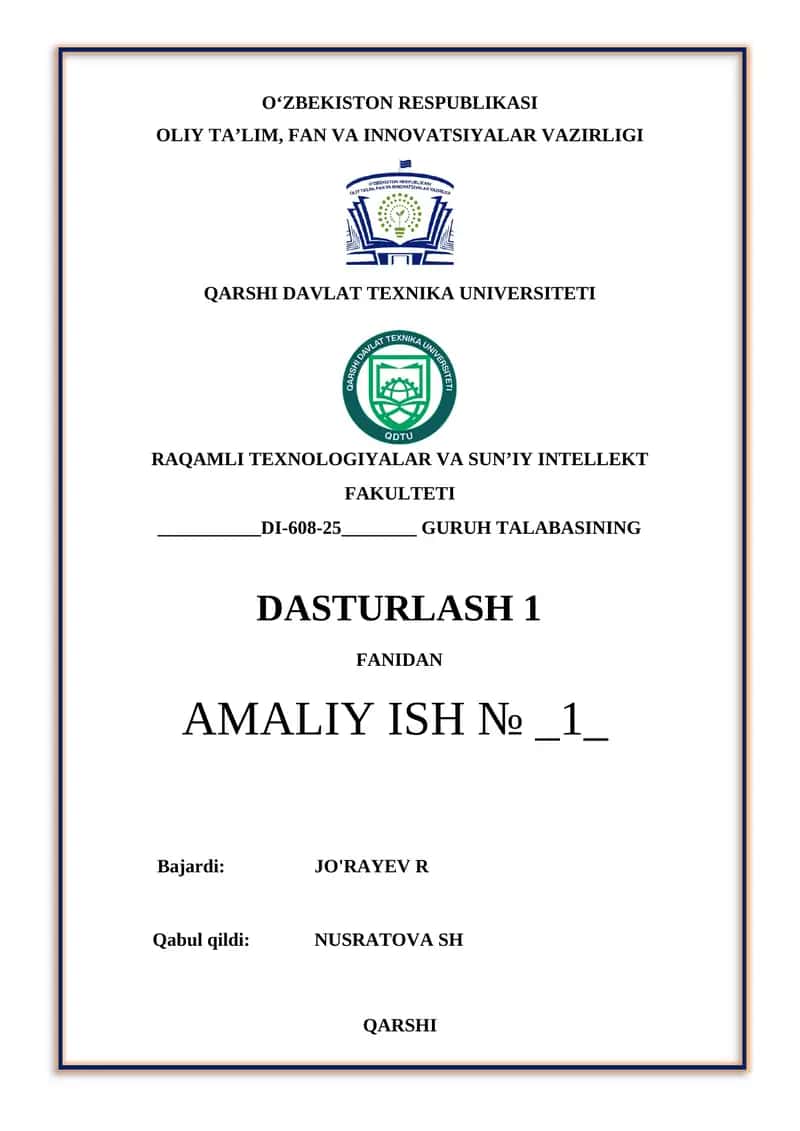 Chiziqli tuzilmali algoritmlarni tavsiflash, C++ tilida dasturlashtirish va kompyuterda hisoblashlar o‘tkazish