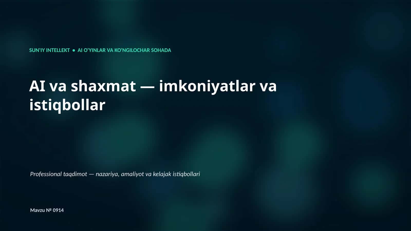 SUN'IY INTELLEKT • AI O'YINLAR VA KO'NGILOCHAR SOHADA