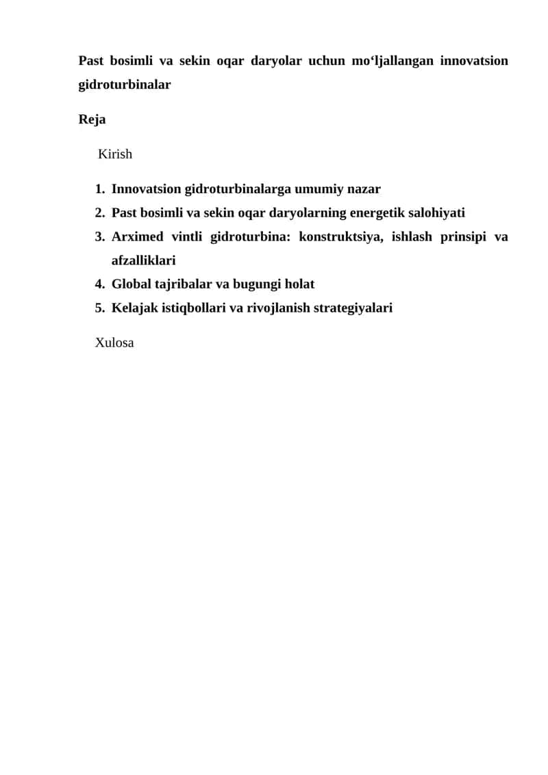 Innovatsion gidroturbinalar