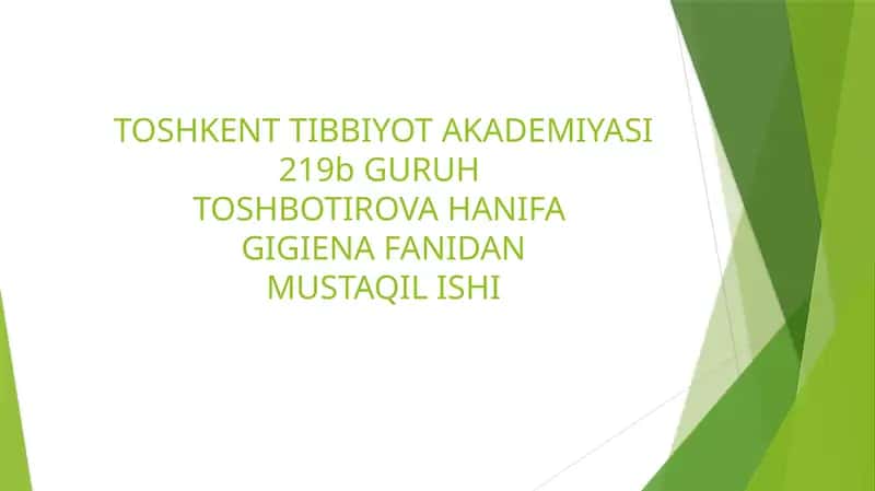 Kazarma va dalas harbiy xizmatdagi gigiena fanidan mustaqil ish